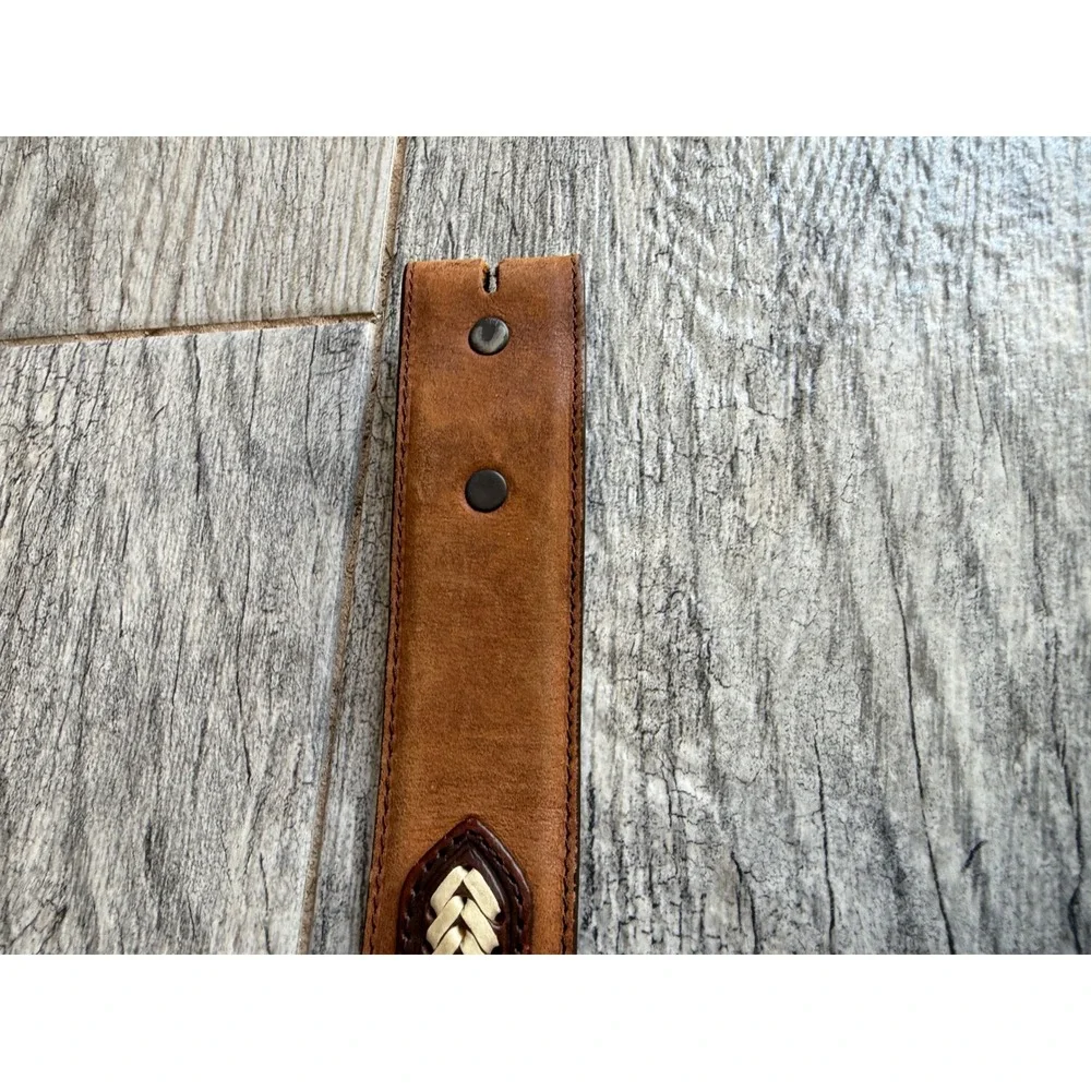 Justin Leather Western Belt 32 Brown Braided Concho Inlay Strap Mens Cowboy
